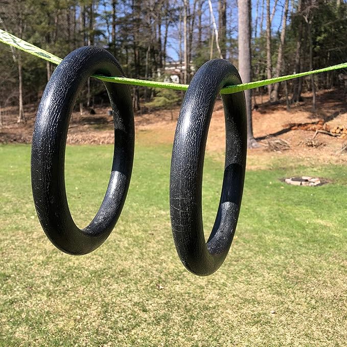 AP Plus Ninja Warrior Rings - Set of 2 Large Black Traverse Gymnastics Climbing, with use on Obstacle Courses and Slack Lines, Outdoor Playground Equipment Accessories, Training