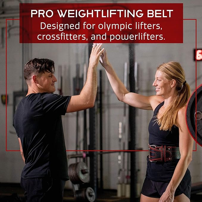 Dark Iron Fitness Genuine Leather Weightlifting Belt, 4 Inch Wide for Men Women with Double Prong Buckle Reinforced Stitching, Powerlifting Deadlift Squat Training Core Support Gym Strength Workout