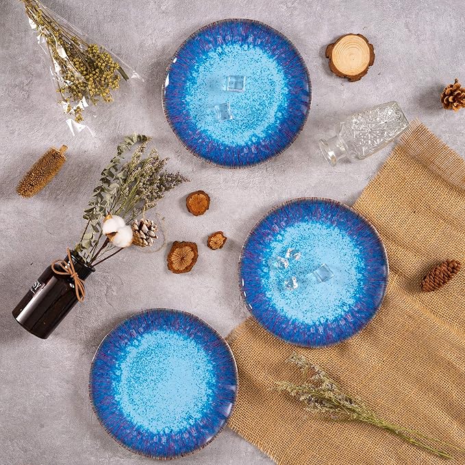 Melamine Salad Plate Plastic Dinner Plastic Plate Set of 6 Pcs 9 inch Round Lightweight Plates Shatter Proof Chip Resistant Dishwasher Safe Not Microware Not Oven(Deep Blue)