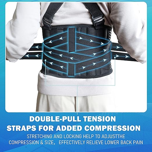 DARLIS Work Back Brace with Removable Suspender Straps, Posture Corrector Protector for Heavy Lifting Safety, Back Support Belt for Men Women in Construction, Moving and Warehouse Jobs L (39.5"- 44")