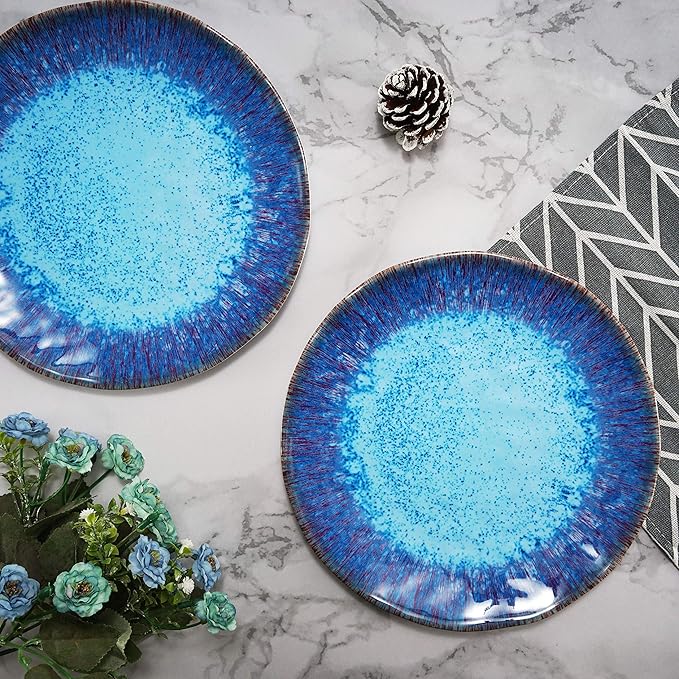 Melamine Salad Plate Plastic Dinner Plastic Plate Set of 6 Pcs 9 inch Round Lightweight Plates Shatter Proof Chip Resistant Dishwasher Safe Not Microware Not Oven(Deep Blue)